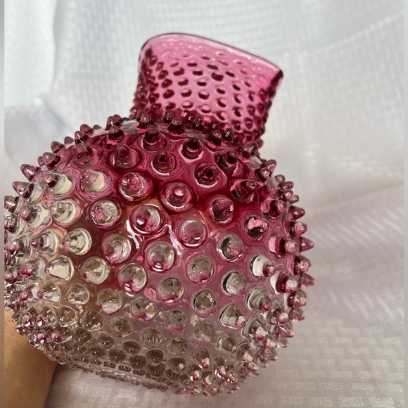 Vintage Cranberry Hobnail Large Pitcher & Dew Drop Glass Bowl | 1950s - Picture 9 of 16
